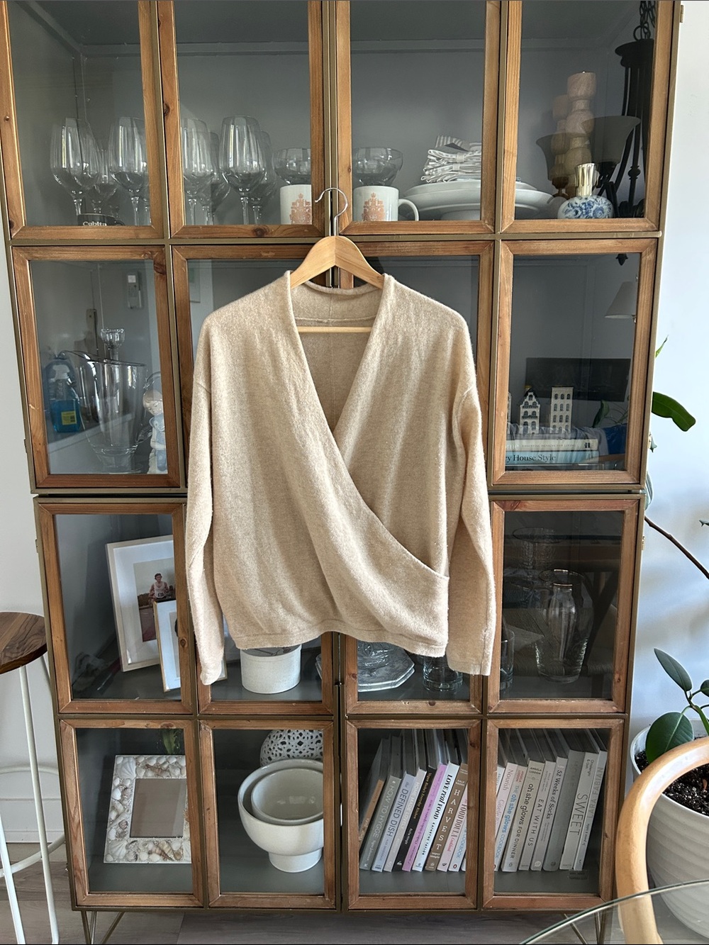 Wool Wrap-Front Women's Sweater in Cream